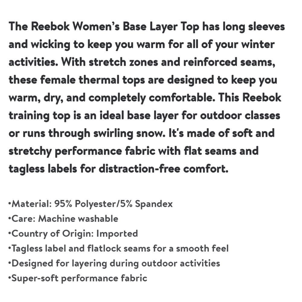 Reebok Women's Base Layer Top, 1 Pack, Size S - Picture 6 of 6